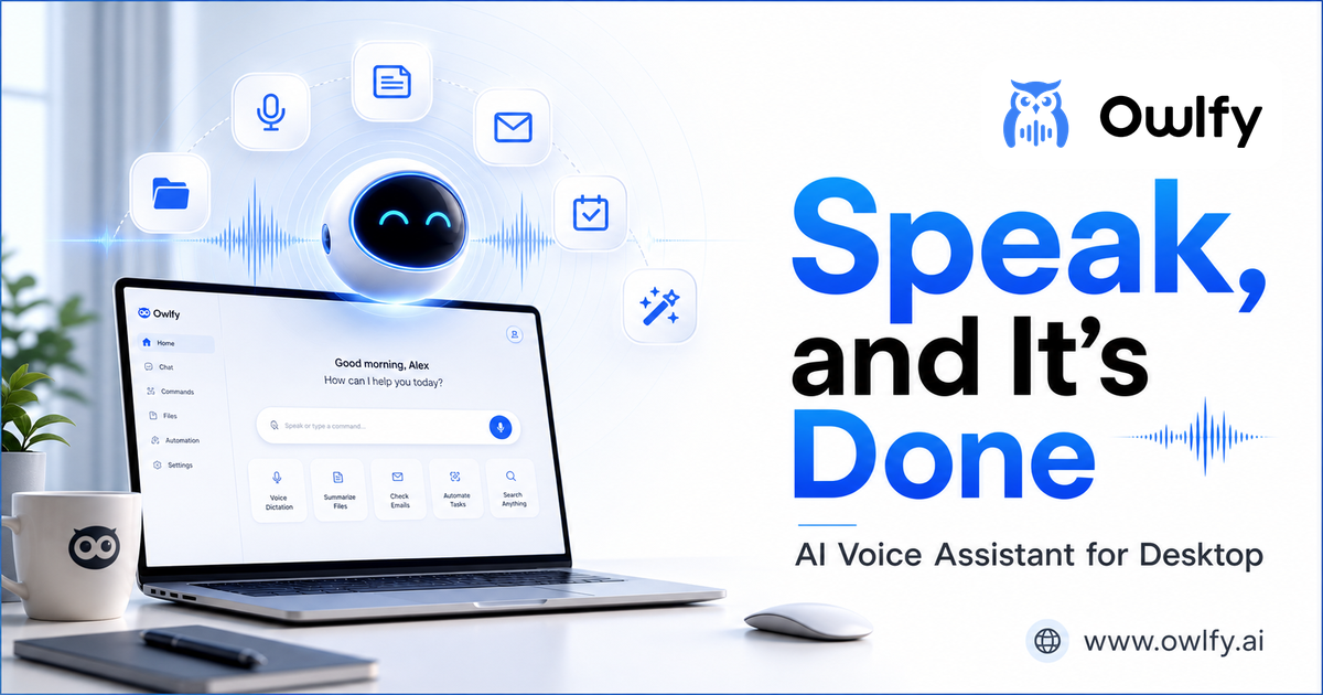 Owlfy - building reports from local documents by voice logo